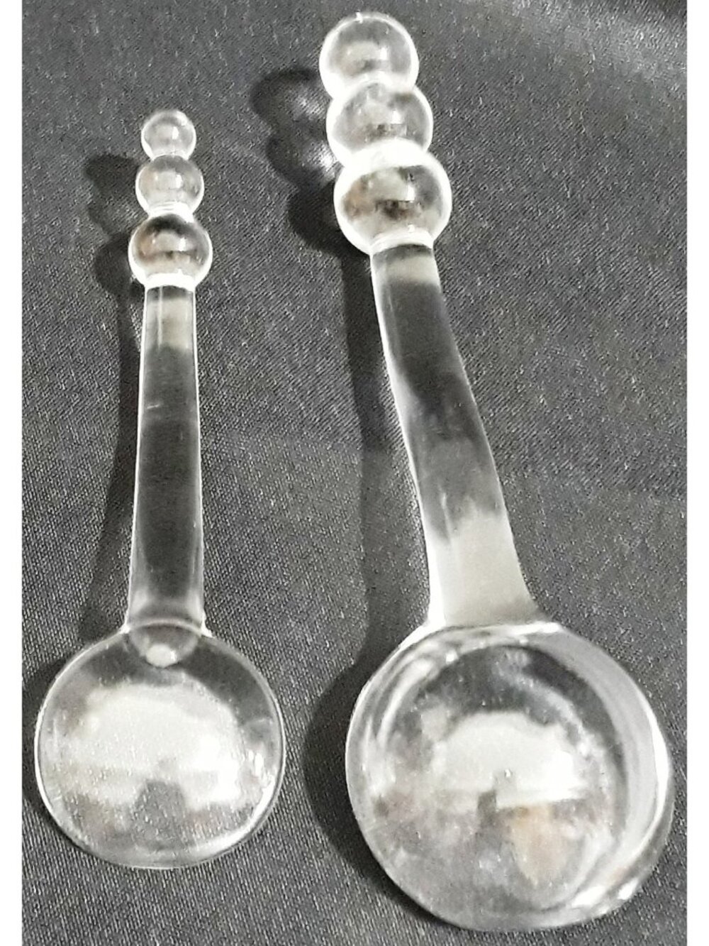 Imperial Candlewick 2 GLASS CONDIMENT MAYONNAISE SPOONS 3-bead ball mayo ladles